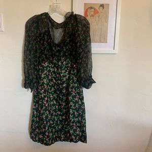 Black dress with green and pink flower print